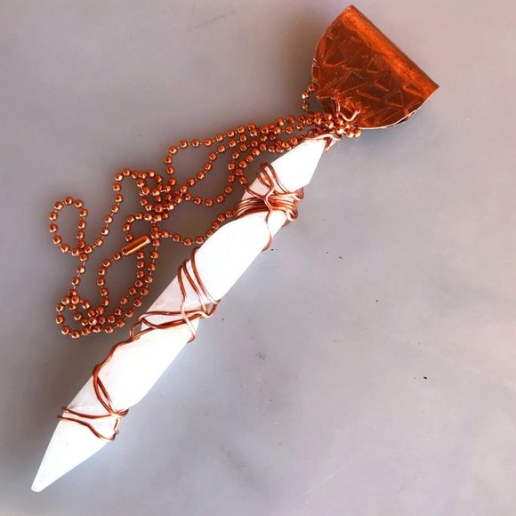 Selenite Healing Wand Pendant Pendulum LONG Reiki Crystal Necklace Shamanic - Picture 3 of 9